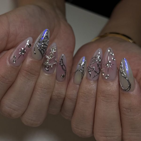 3D Aurora butterfly Medium Nails