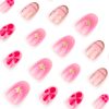 Hot Pink Flower Short Nails - Image 3