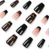 M15 Tortoiseshell Black French Tip Coffin Medium Nail - Image 2