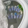 H3 Blusher Handmade Coffin Nail Gradient Blue Diamond Manicure