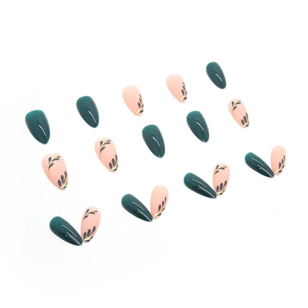 M80 Green forest leaves Almond Medium Summer nails-1